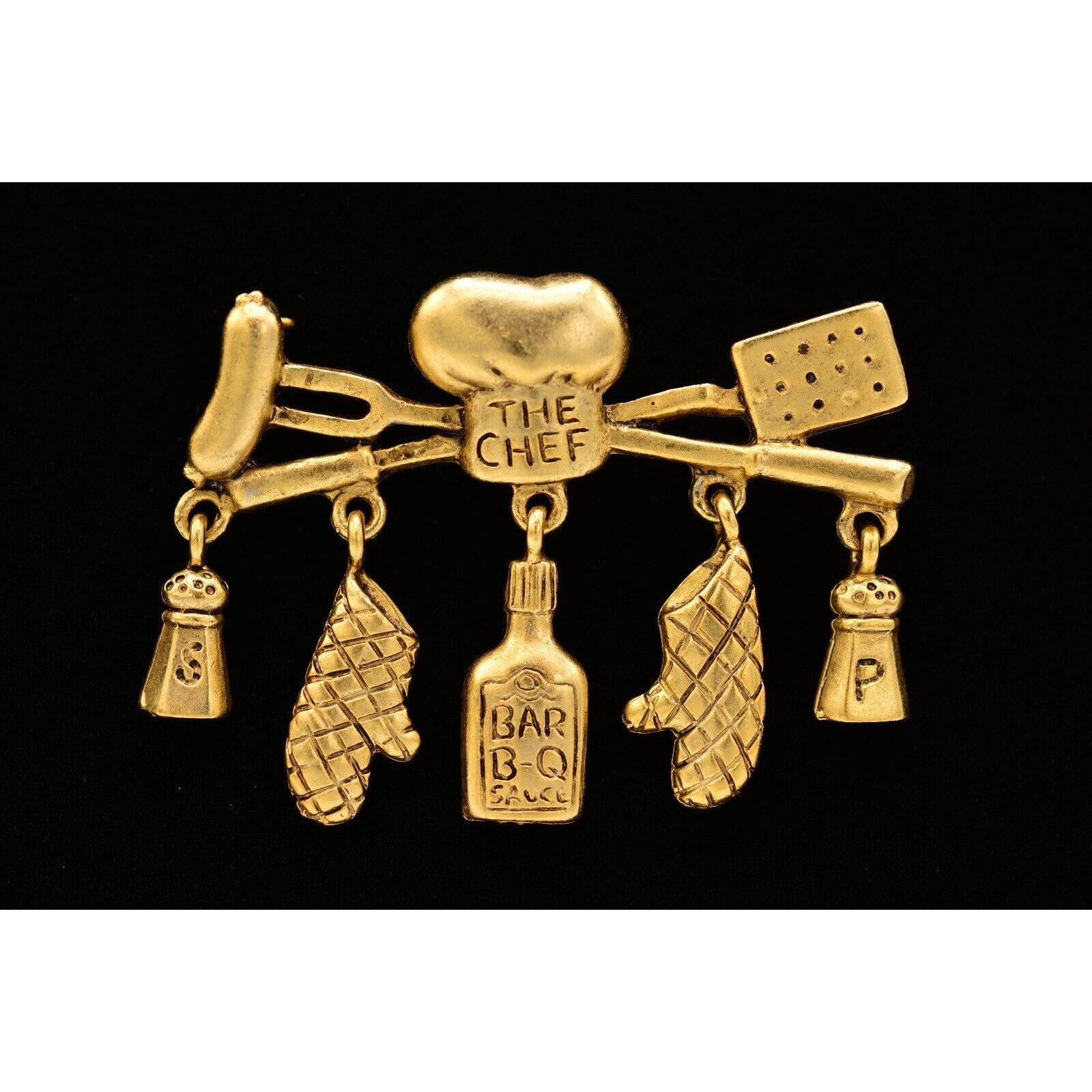 Danecraft Vintage Barbecue Pin Brooch Chef Culinary Bbq Summer Gold 1980s Bina11 15$